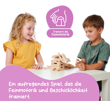Eichhorn 100002466 Joc de echilibru pentru întreaga familie, Turn de echilibru din lemn netratat, 54 piese, recomandat de la 5 ani