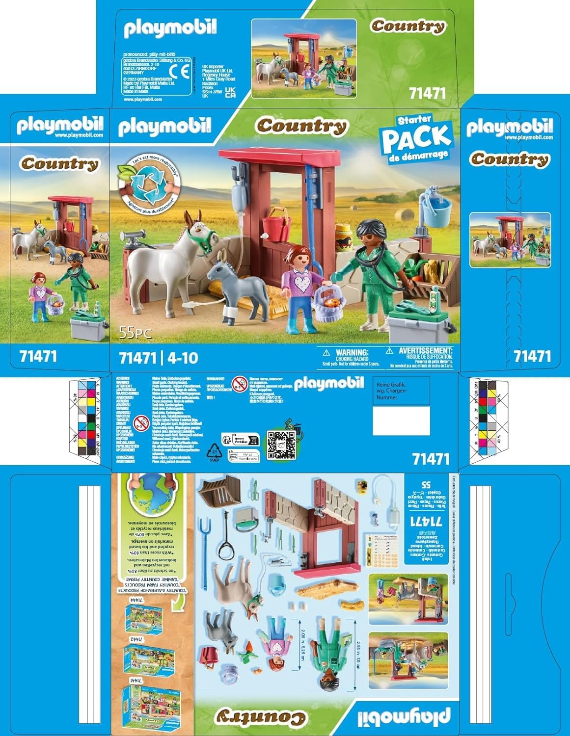 PLAYMOBIL Country Set de joacă veterinar pentru măgari pentru copii de la 4 ani
