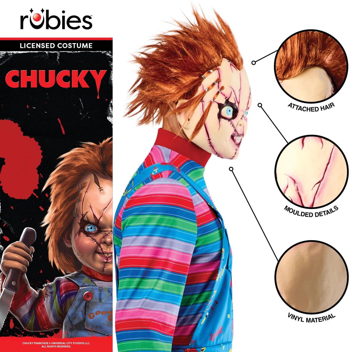 Rubie's Rubies Masca Oficială Chucky Cusută 3/4 pentru Adulți, Mărime Unică