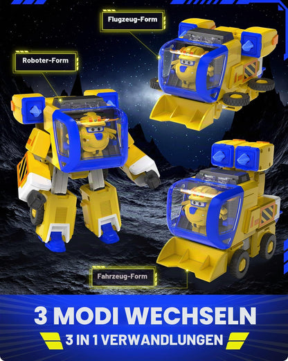 Super Wings EU750322 Figurina de joacă transformabilă New Robot Suit Donnie 23 cm pentru copii (galben)