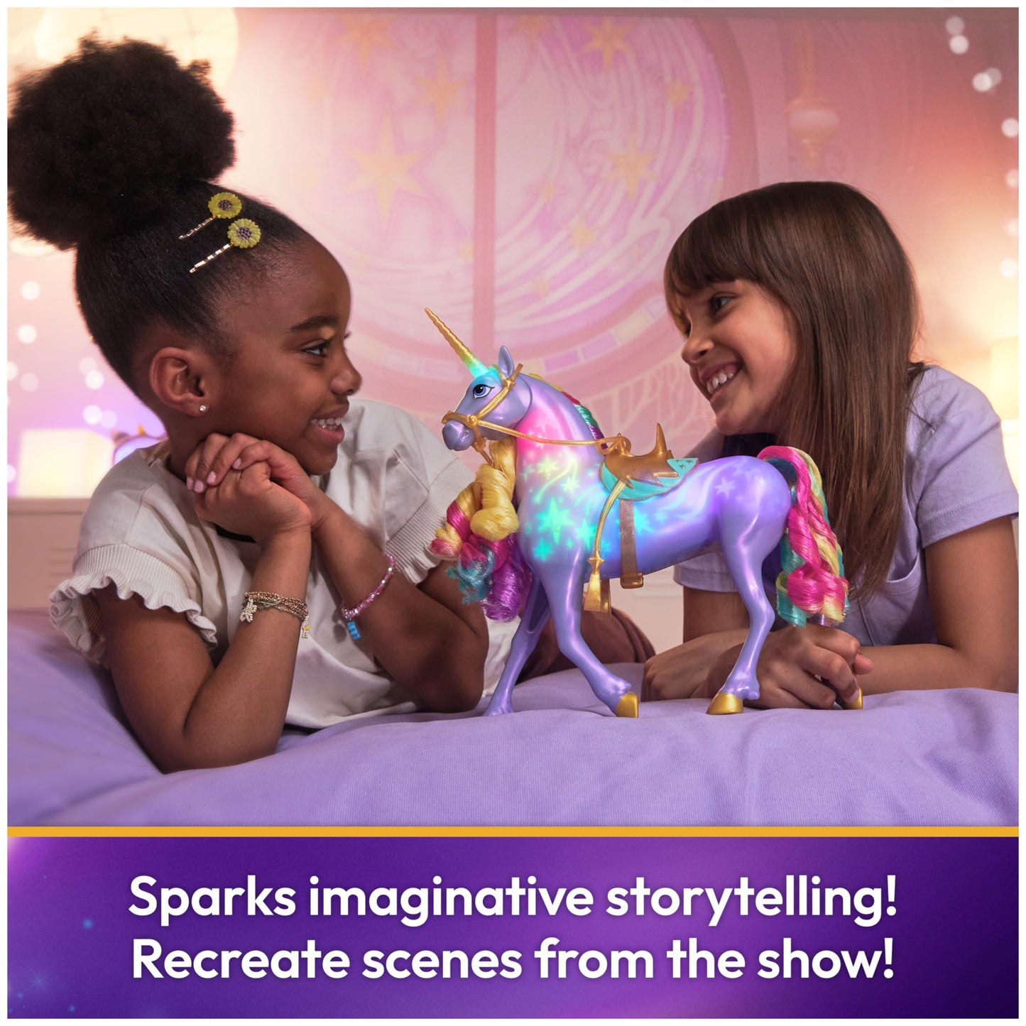 Academia Unicornului Licht-Magie Wildstar - Unicorn cu efecte de lumină și muzică, 28 cm, inspirat de seria Netflix, pentru jocuri de rol imaginative, pentru copii de la 4 ani.