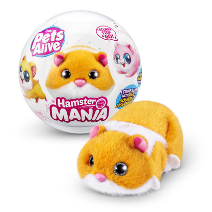 Hamster Mania Pets Alive von ZURU, Hamster Portocalie, Jucărie Interactivă, Sunete 20+, Animal de Companie Electronic