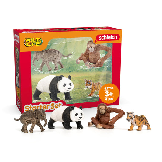 Schleich WILD LIFE Asien Set de pornire cu 4 piese cu elefant, panda, tigru și maimuță cu braț mobil pentru copii de la 3 ani