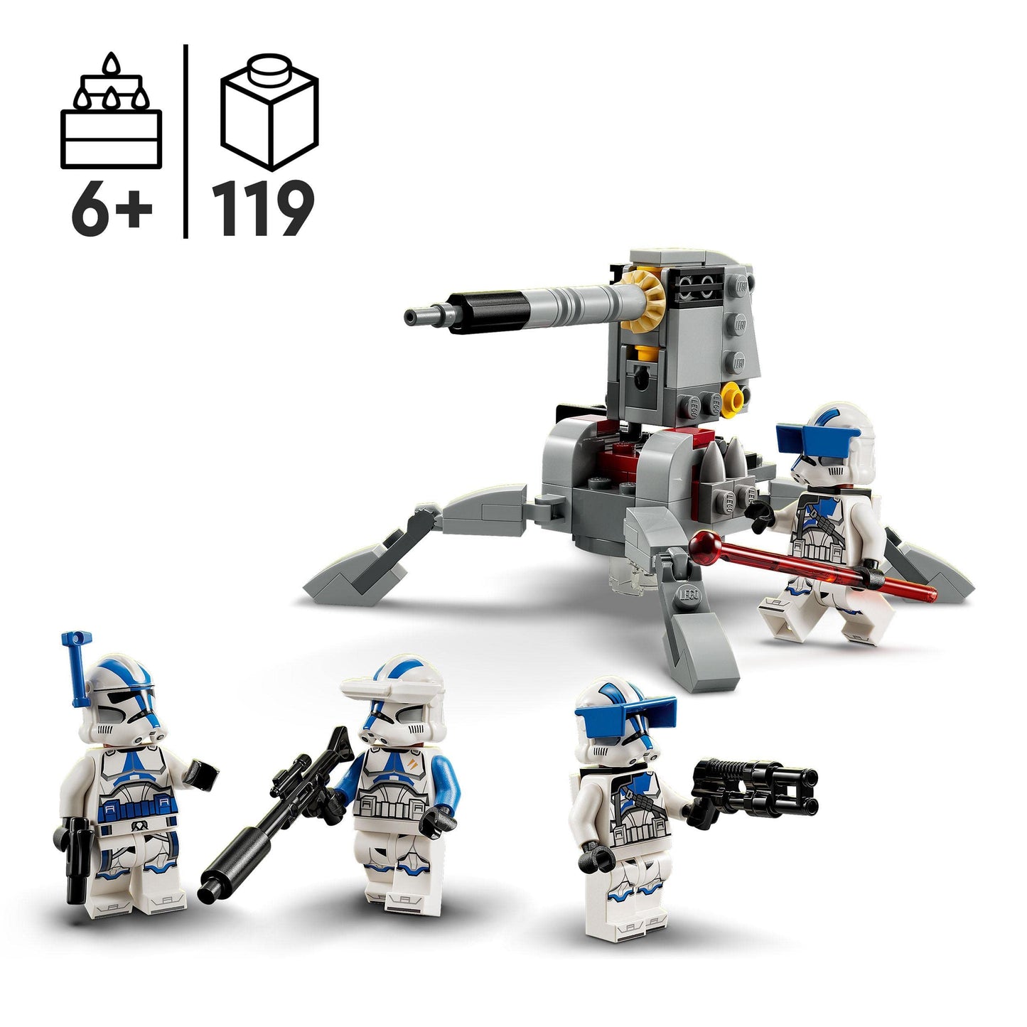 LEGO Star Wars™ Pachet de Luptă: Soldați Clon de la 501, Set de Bătălie, Vehicul AV-7, Jucărie de Construit, Mini Figuri, Războaiele Clon 75345