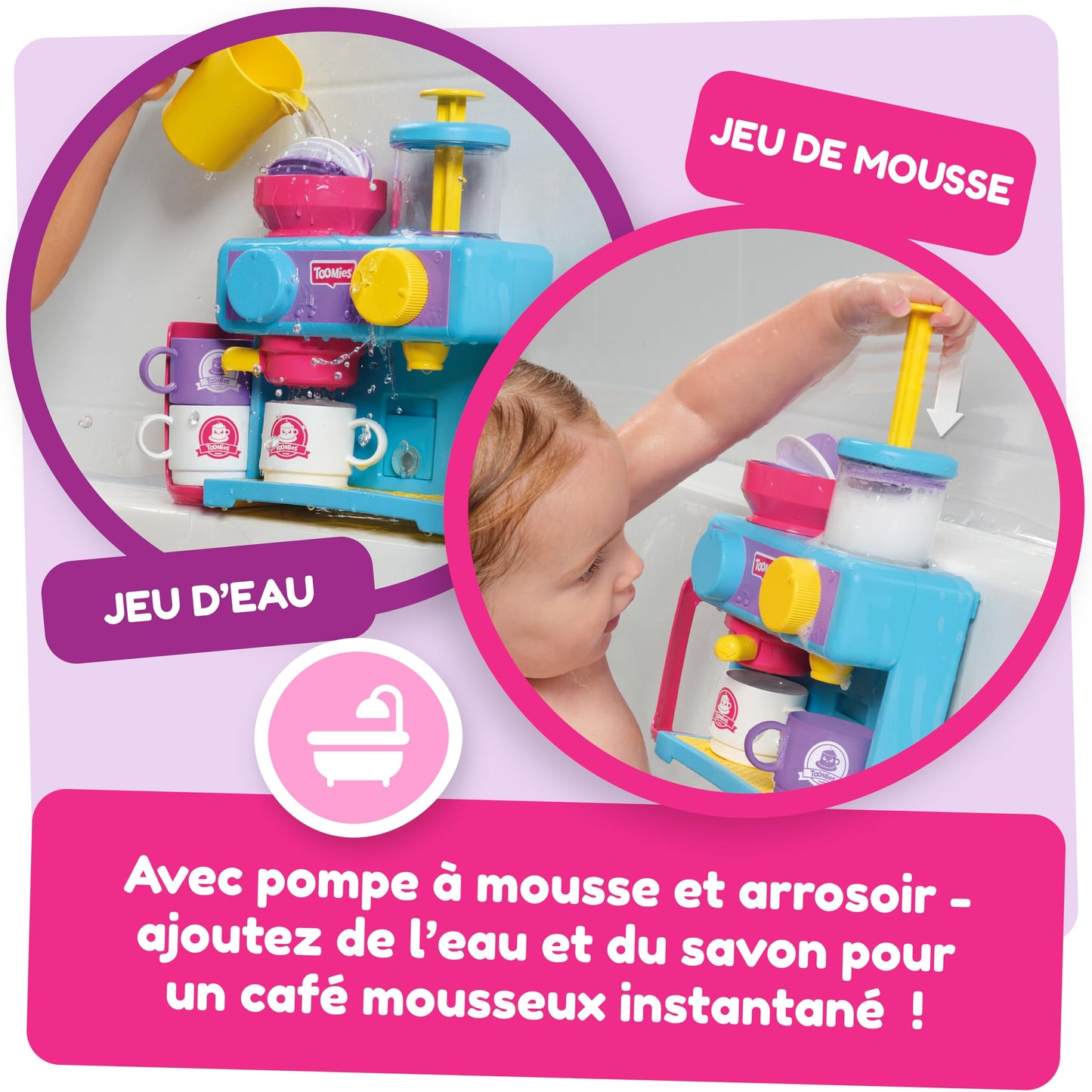 Tomy Toomies Toomies Set de joacă pentru baie Barista cu 3 căni, 1 ulcior, 1 shaker pentru copii de la 18 luni