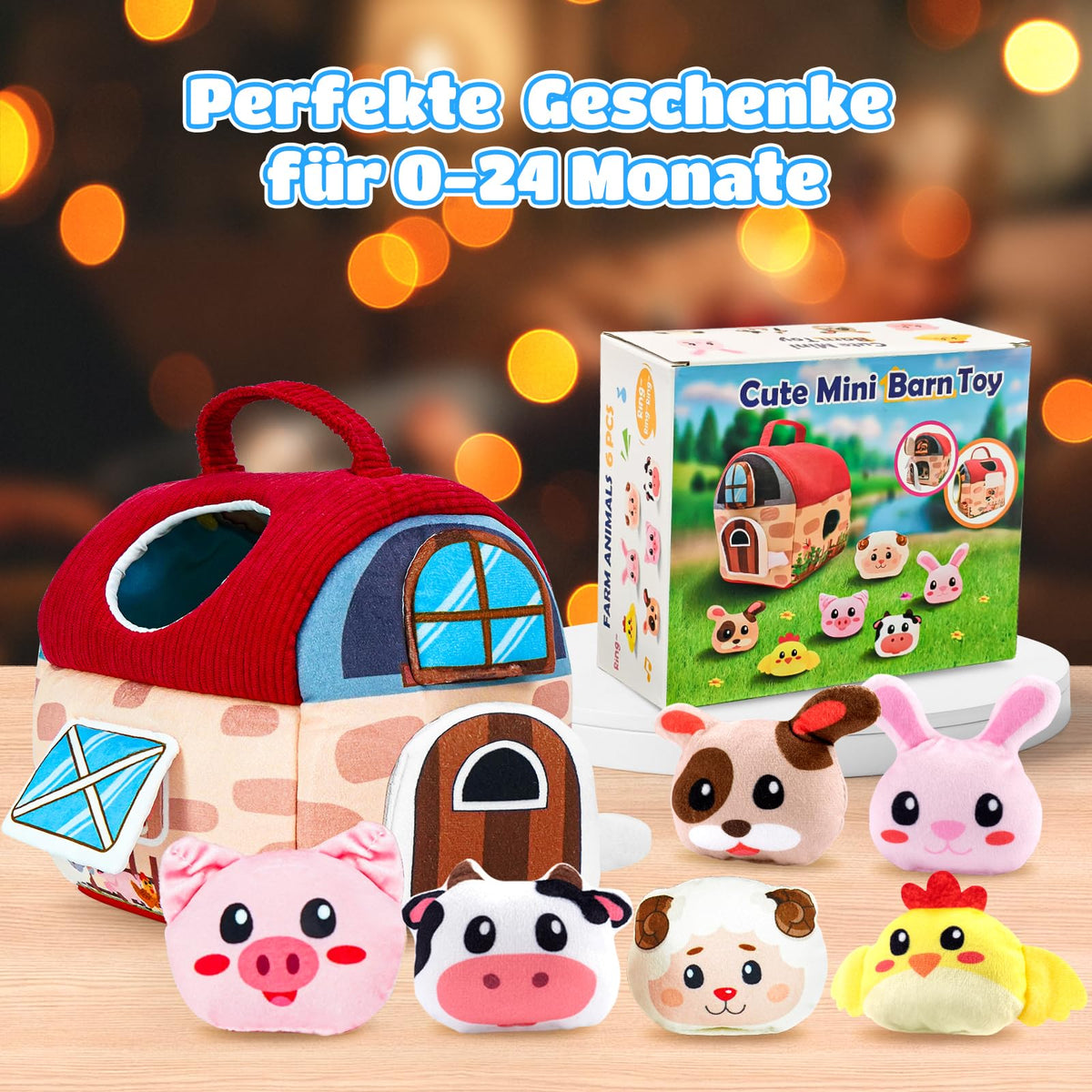 kidmance RX002 Set de joacă Montessori din bumbac cu fermă, zornăitoare și figurină animale 1-2 ani