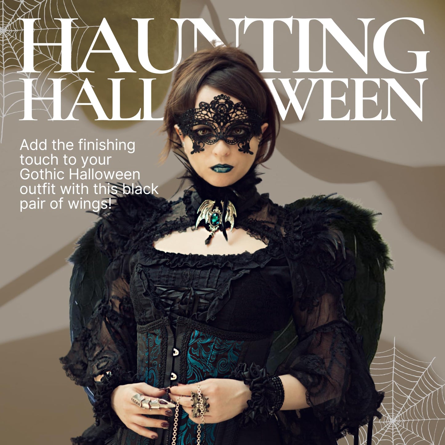 Moonlight Fright AW-1-BWR Aripi de Înger Negre pentru Costum de Înger pentru Femei – Aripi Negre din Pene pentru Costum de Diavol Carnaval pentru Adulți – Petrecere Halloween, Accesorii Cosplay Gothic