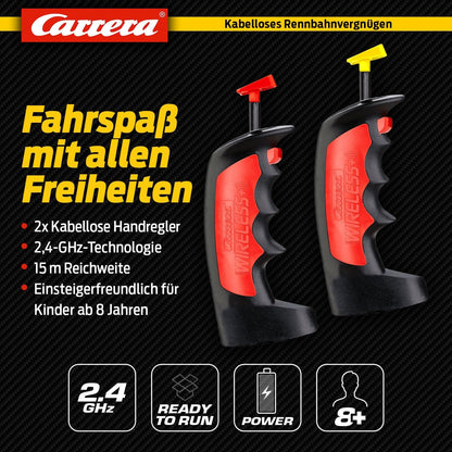 Set Carrera Wireless Duo Digital 132/124 Pista de Curse | Controler Wireless 2,4 GHz cu 15 m Rază de Acțiune | Conducere Fără Interferențe | Baterie Lithium Polymer | Compatibil cu Carrera DIGITAL 124 & 132