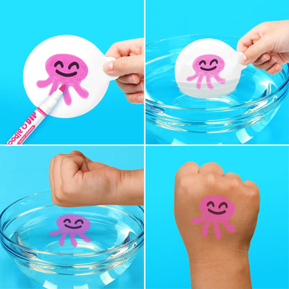 ZIMPLI Doodle N Dip Set de desen cu 8 markere magice și paletă pentru pictură, tatuaje temporare, pensule magice pentru pictură în acuarelă