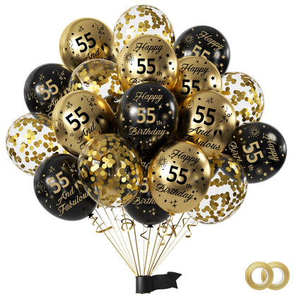 Yiran Set 15 Baloane Aniversare 55 Ani, negru/auriu