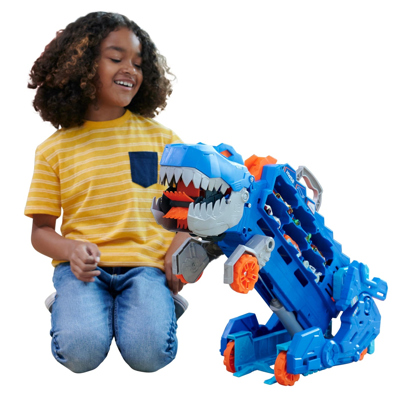 Hot Wheels City T-Rex Transporter cu pistă, 4+ ani