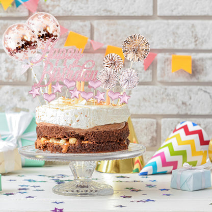 BillyBath Tortendeko Set 17 piese pentru Tort de Ziua de Naștere Happy Birthday, Rose Gold