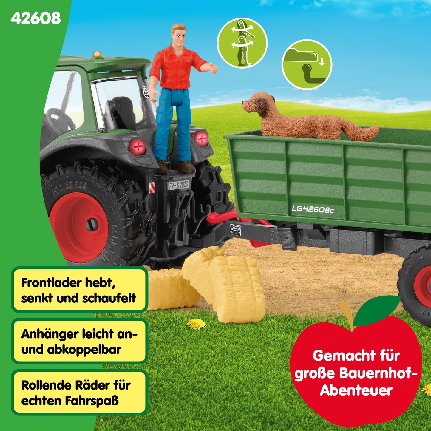 Schleich 42608 Set Tractor cu Remorca, Farm World, 50 piese