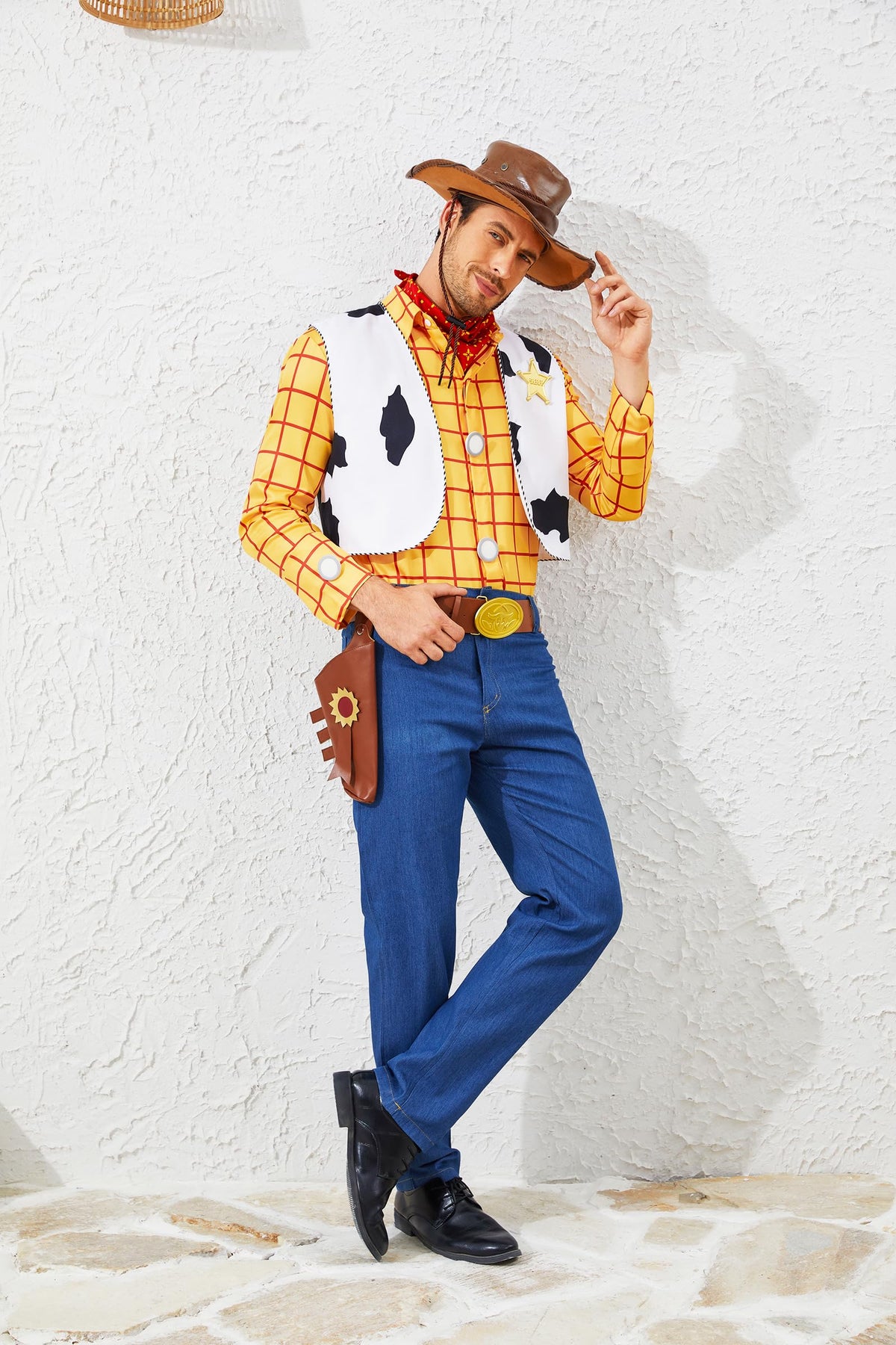 AYYOHON Woody Set costum cowboy șerif pentru adulți cu pălărie și accesorii L