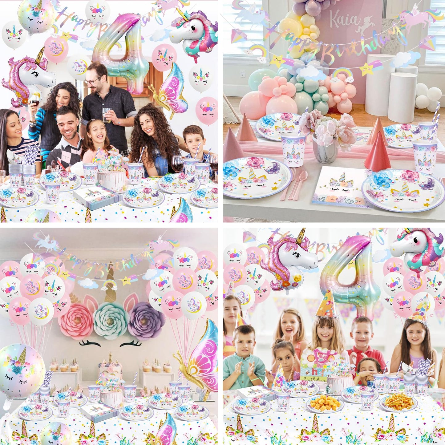 KQMGJYB Set veselă petrecere unicorn, 16 invitați