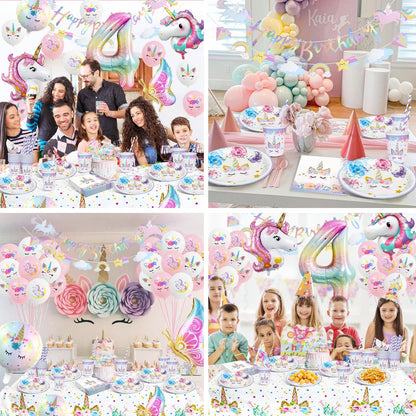 KQMGJYB Set veselă petrecere unicorn, 16 invitați