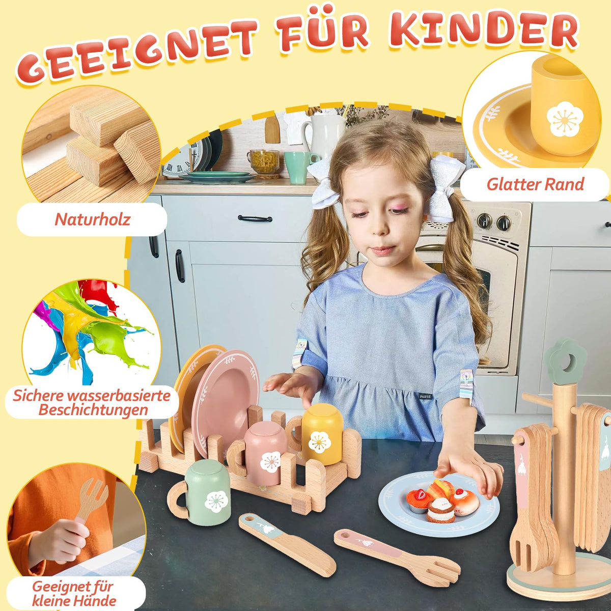 Charmofun Set ceai din lemn, 30 piese, 3+ ani