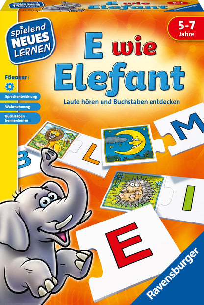 Ravensburger 24951 - E wie Elefant - Joc educativ pentru copii 5-7 ani, învățare prin joacă pentru 1-4 jucători