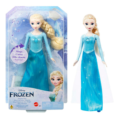 Jucărie Mattel Disney Frozen - Păpușa Elsa cântătoare, îmbrăcată în stilul caracteristic, cântă „Lass jetzt los” din filmul Disney „Frozen”, cadou pentru copii, versiunea germană HMG32