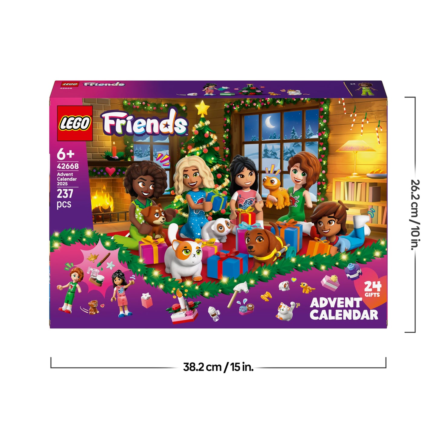 LEGO Friends 42668 Set de construcție Advent Calendar 2025 cu 24 surprize, 5 minifigurine și 5 figurine animale pentru copii de la 6 ani