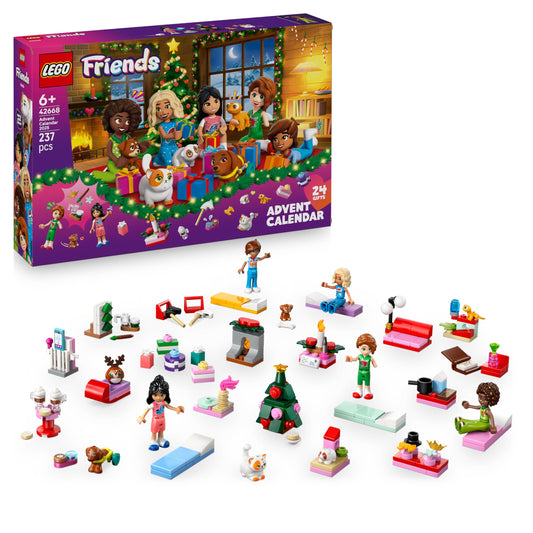 LEGO Friends 42668 Set de construcție Advent Calendar 2025 cu 24 surprize, 5 minifigurine și 5 figurine animale pentru copii de la 6 ani