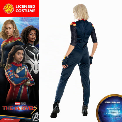 Rubies Marvel Captain Marvel Costum pentru femei Jumpsuit și 2 manșete oficial Marvel pentru carnaval Crăciun petreceri Halloween L 44-46