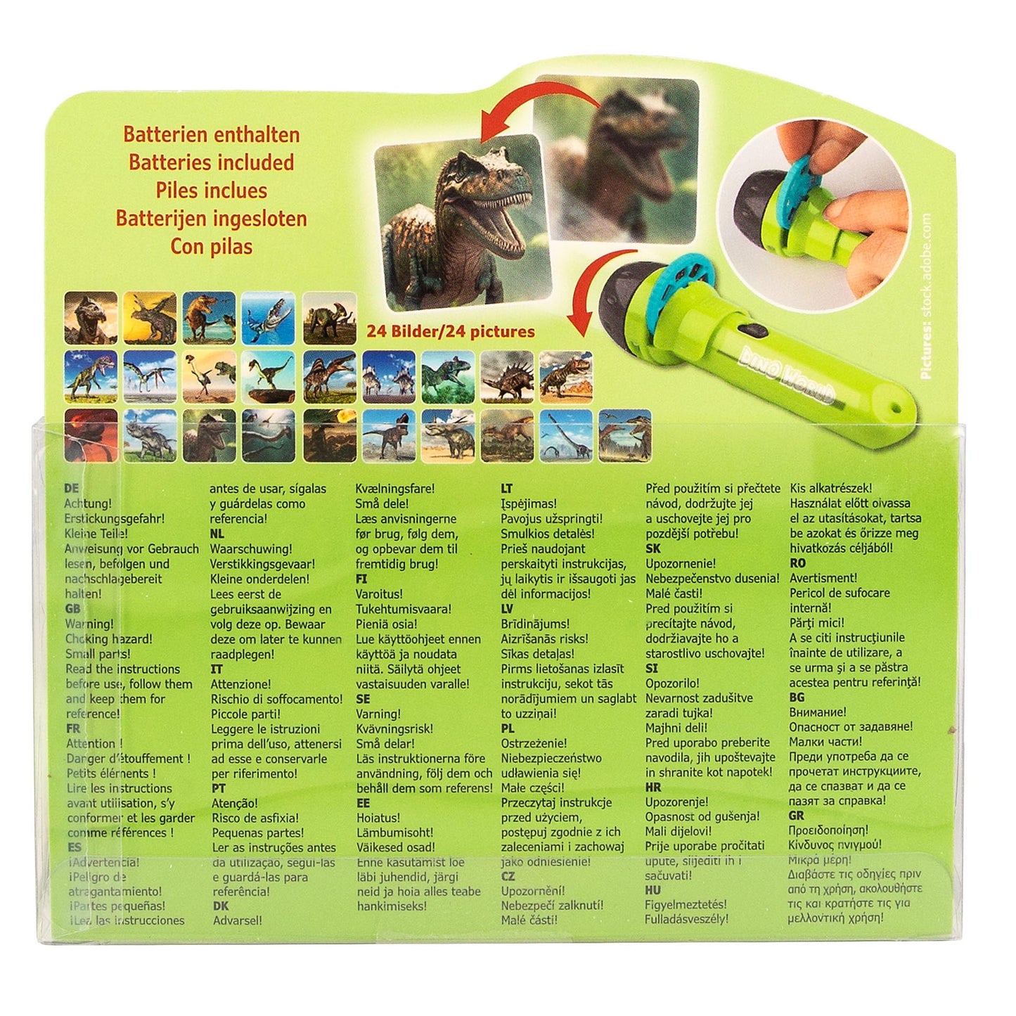 Depesche 12638 Dino World Lanternă de mână cu 24 de efecte vizuale, lampă portabilă care proiectează imagini cu dinozauri, pe baterii