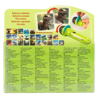 Depesche 12638 Dino World Lanternă de mână cu 24 de efecte vizuale, lampă portabilă care proiectează imagini cu dinozauri, pe baterii