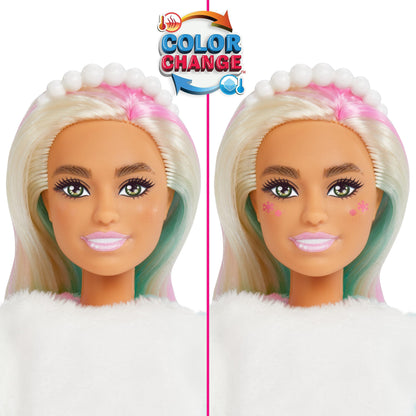 Barbie Cutie Reveal Calendar de Advent - 24 Surprize, Păpușă, Ren Strălucitor, Îmbrăcăminte de Iarnă, Accesorii, Mini Animaluțe, pentru Copii de la 3 Ani, HJX76