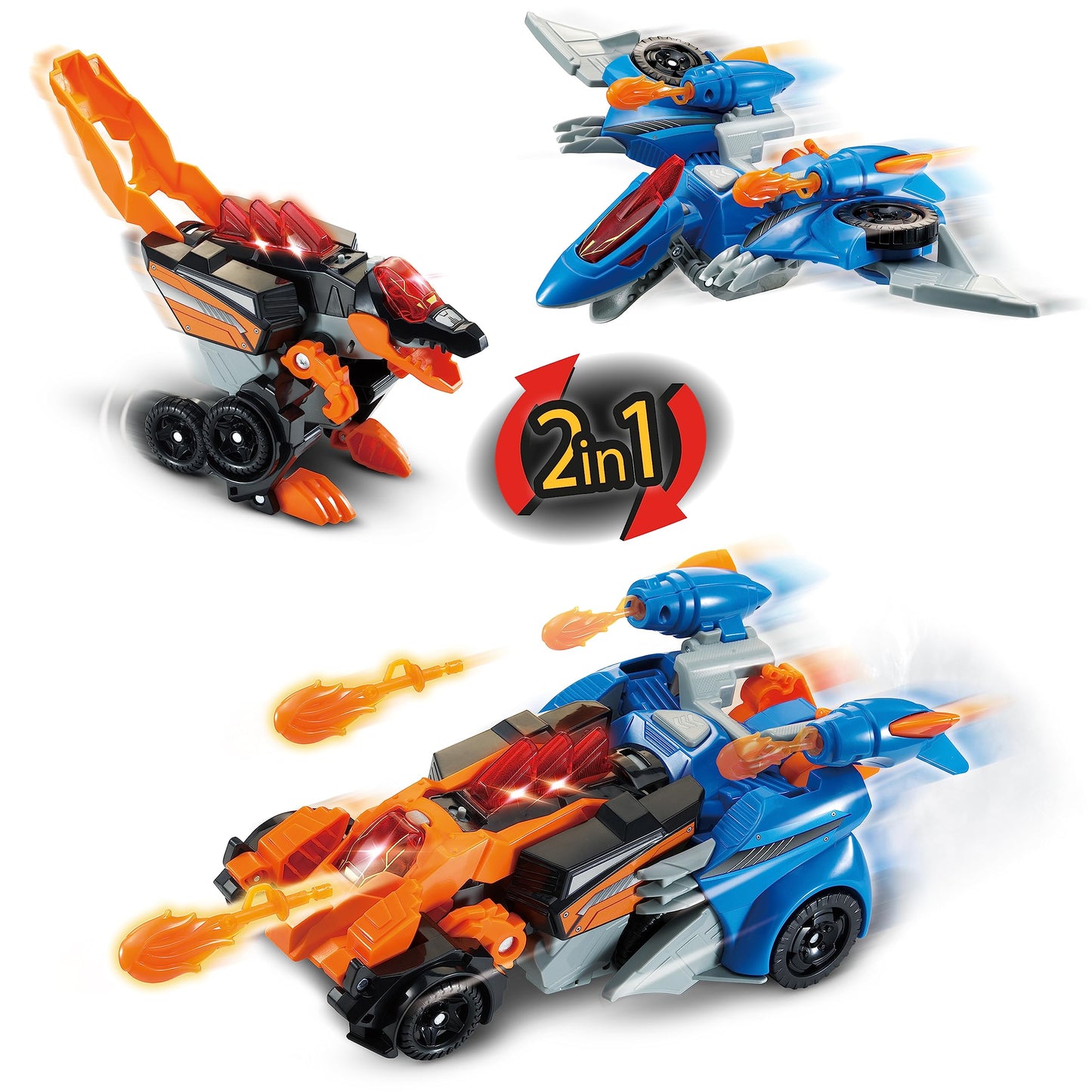 VTech Switch and Go Dinos Spinosaurus și Pterodactyl – Transformer Dino-Auto 2 în 1 cu sunete și efecte de lumină – Pentru copii de 3-8 ani