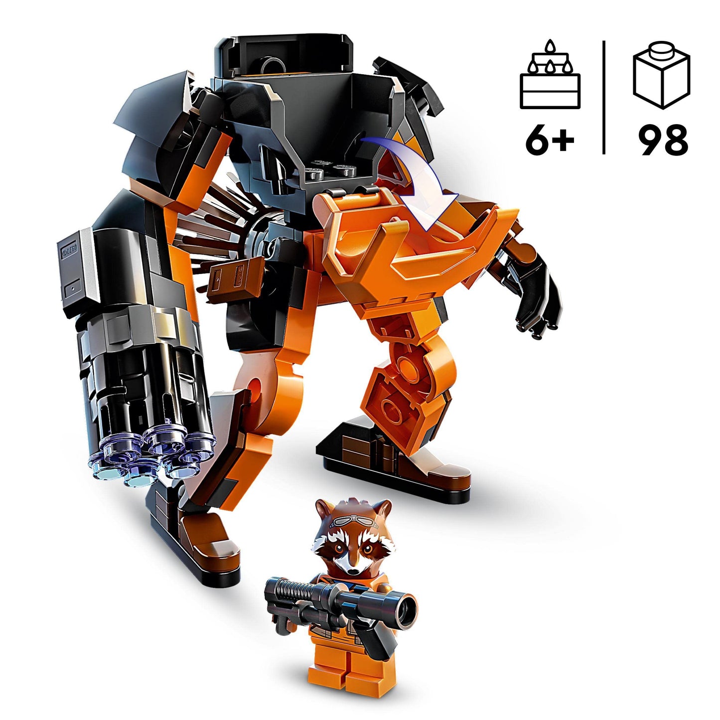 LEGO 76243 Armura robot Rocket Marvel, 98 piese