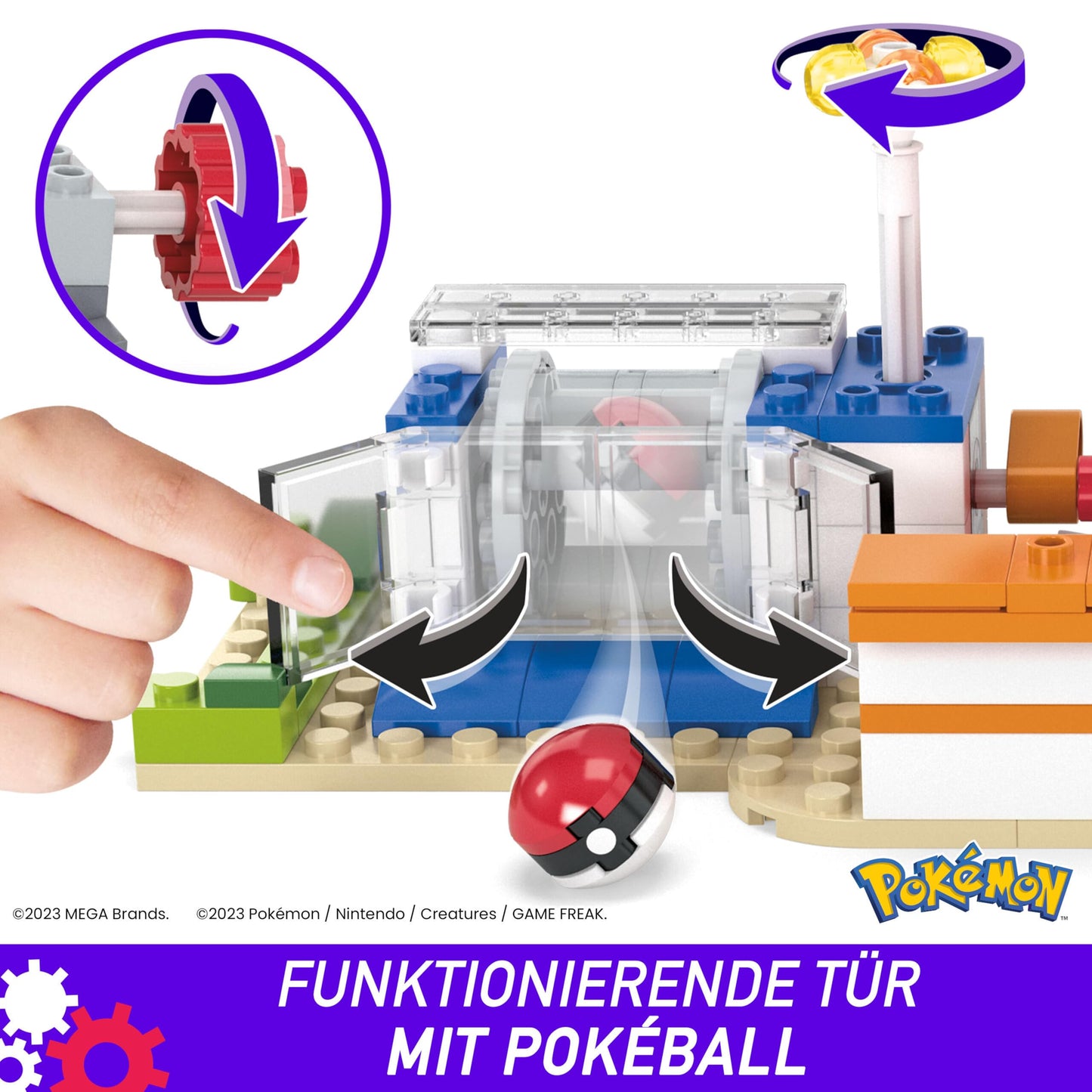 Mega Bloks HNT93 Set de construcție Pokémon 648 piese cu Pikachu, Chaneira, Evoli și Togepi pentru copii de la 8 ani