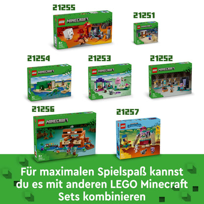LEGO Minecraft 21256 Set de construcție Casă Broscuță cu barcă, figurine animale și accesorii, 400 piese, de la 8 ani