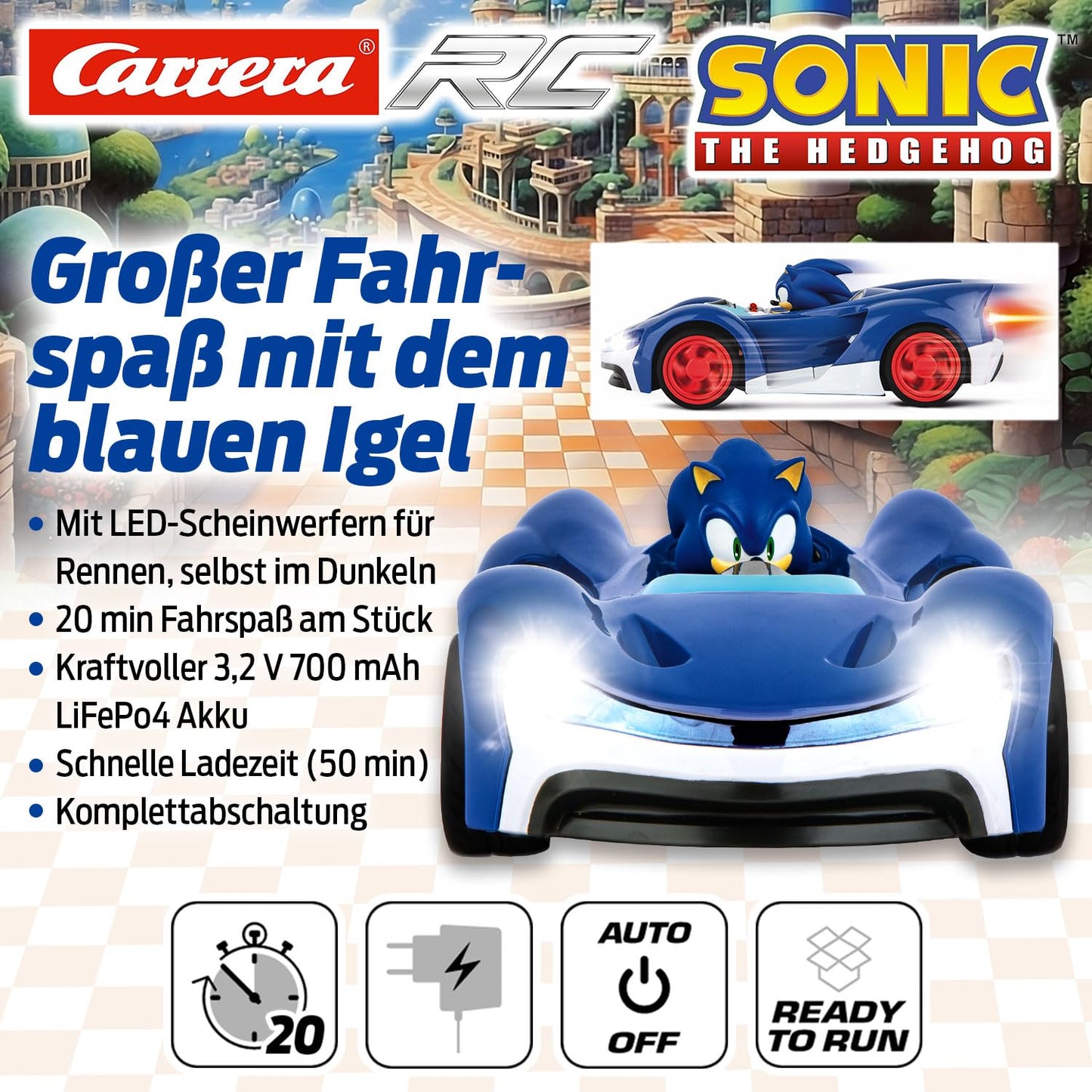 Masina cu telecomanda Sonic Racer, Albastru, 26.5 x 15.9 x 12 cm