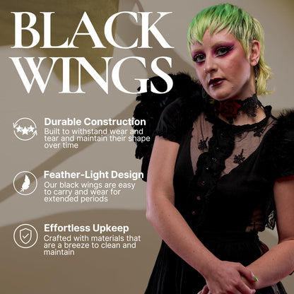 Moonlight Fright AW-1-BWR Aripi de Înger Negre pentru Costum de Înger pentru Femei – Aripi Negre din Pene pentru Costum de Diavol Carnaval pentru Adulți – Petrecere Halloween, Accesorii Cosplay Gothic