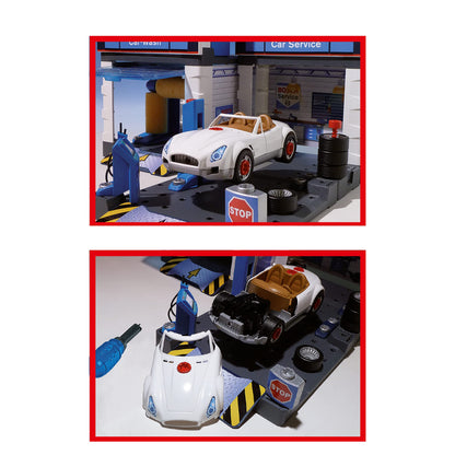 Stație de Service Bosch Theo Klein 8647 | Cu spălătorie și platformă ridicătoare ajustabilă | Include mașină demontabilă | Dimensiuni: 41 cm x 39 cm x 29 cm | Jucărie pentru copii de la 3 ani
