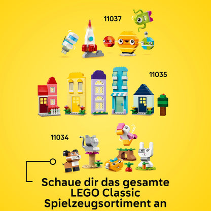 LEGO Classic Case Creative, Set de Piese pentru Copii, Jucărie de Construcție cu 850 de Piese, Jucărie pentru Construirea Caselor cu Accesorii, Cadou pentru Băieți și Fete de la 4 Ani 11035