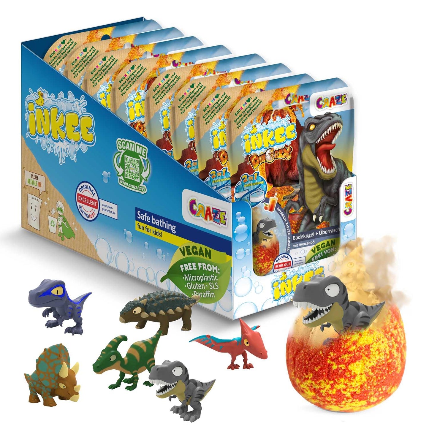 INKEE Surprise Dino 8 bombe de baie cu figurine