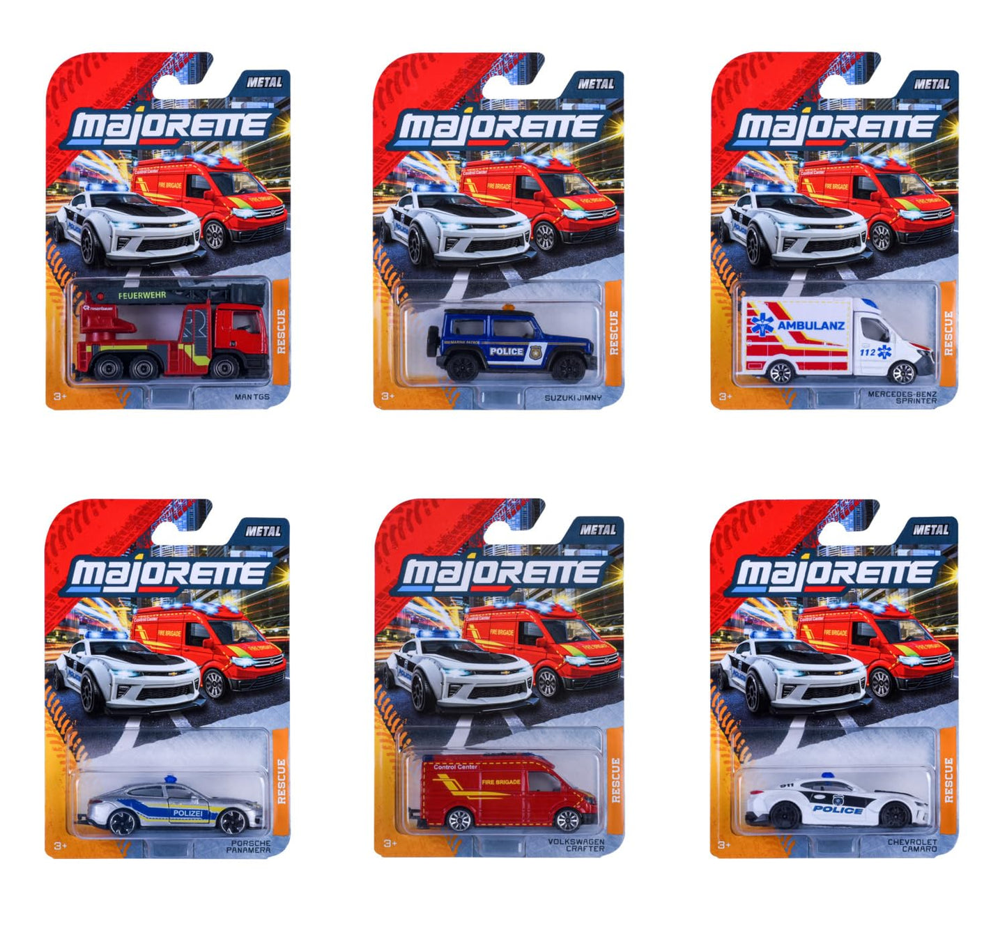 Majorette Auto Rescue Premium Set de jucărie cu 1 mașinuță metalică de intervenție cu rulare liberă și piese mobile, 3+ ani