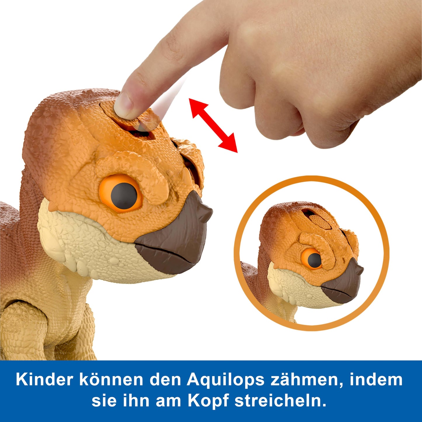 Mattel Jurassic World Primal Protector Aquilops Dolores Figurină interactivă de dinozaur cu mișcări de atac și sunete de răget, accesoriu alimentar, de la 4 ani
