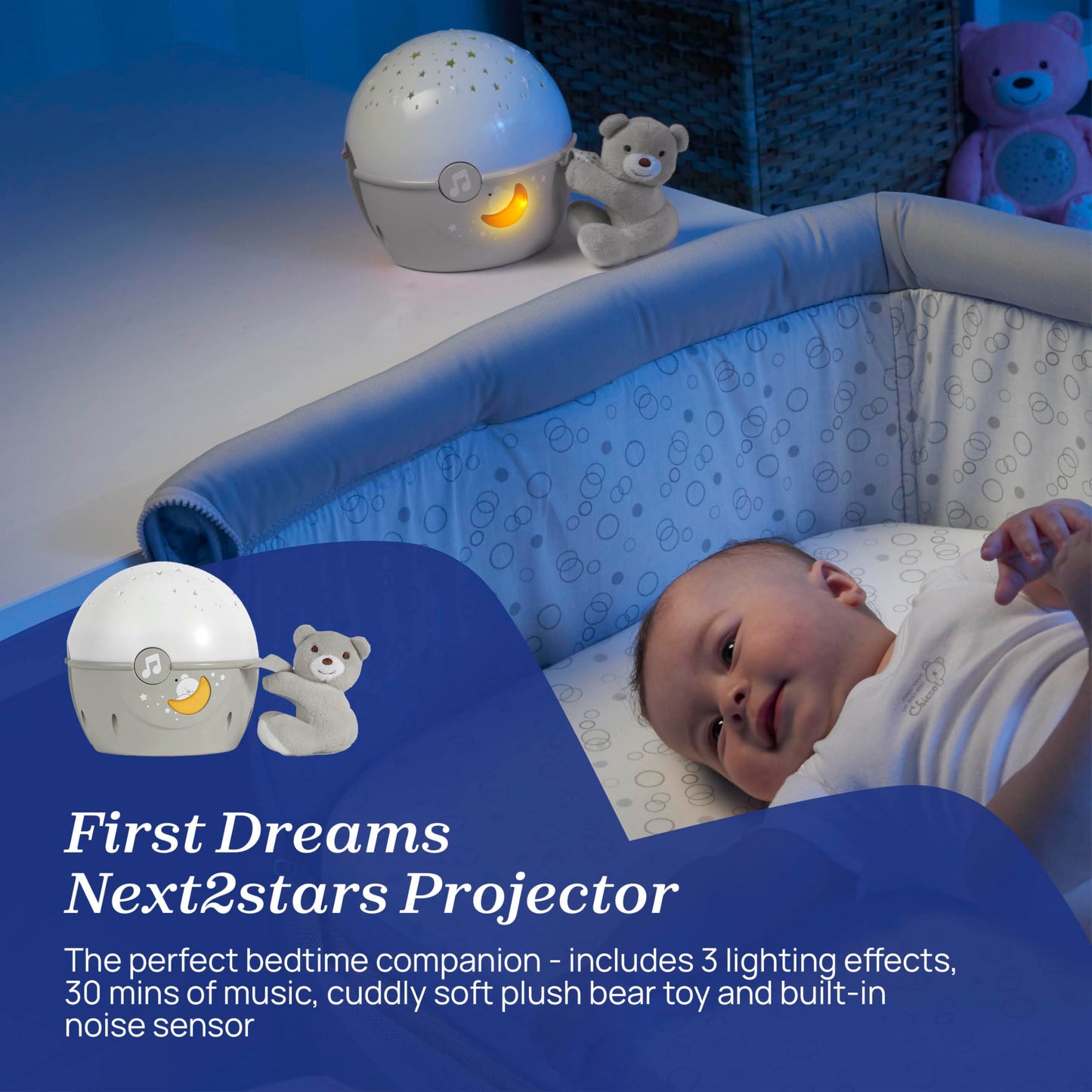Chicco Next2Stars Proiector cer instelat, 0+ luni