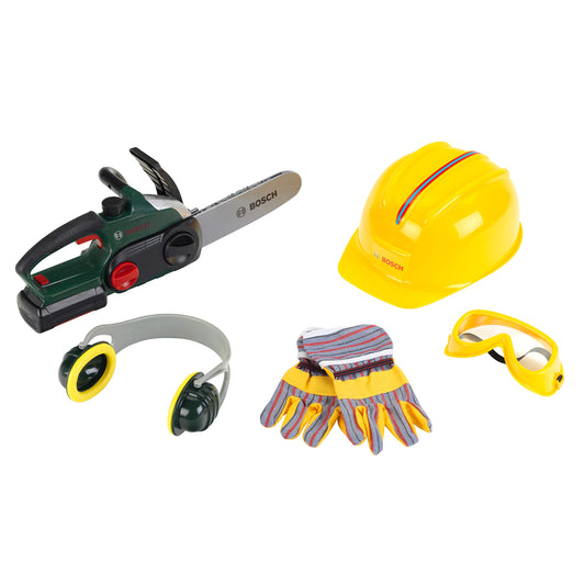 Theo Klein 8532 Bosch Ferăstrău cu Accesorii | Ferăstrău cu Funcție de Sunet și Lumină | Inclus Accesorii de Protecție | Jucărie pentru Copii de la 3 Ani