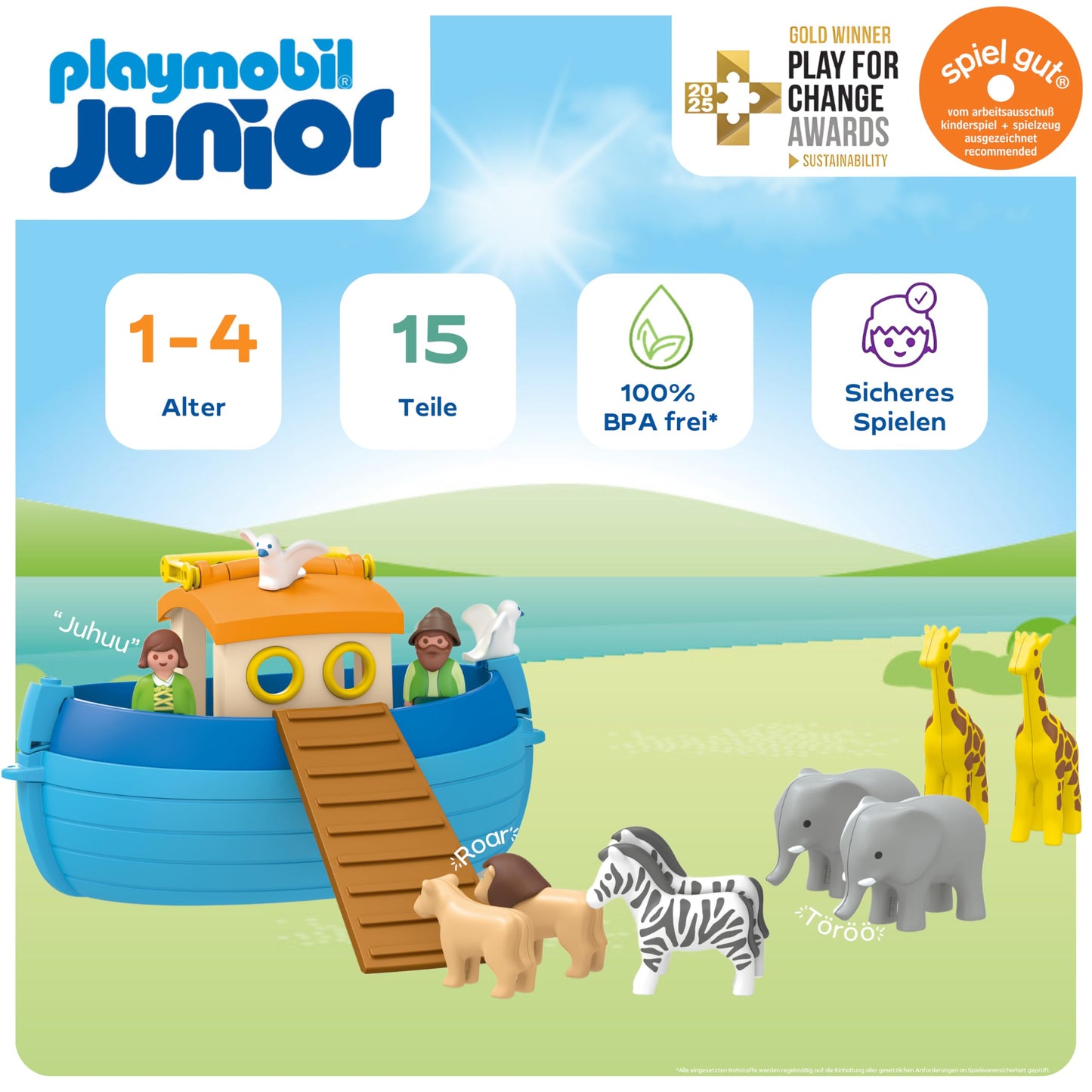PLAYMOBIL JUNIOR Meine Mitnehm-Arche Noah Set de joacă sustenabil pentru copii de la 1 an