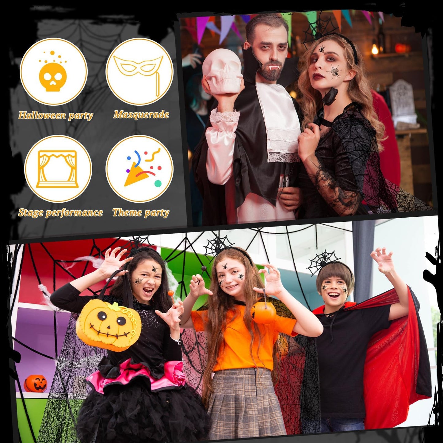Baymety Pelerină Halloween Plasă Păianjen, neagră