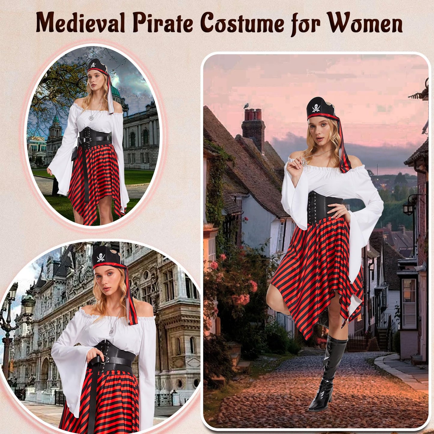 OPAEHJF Costum de Pirat, set 9 piese, Halloween