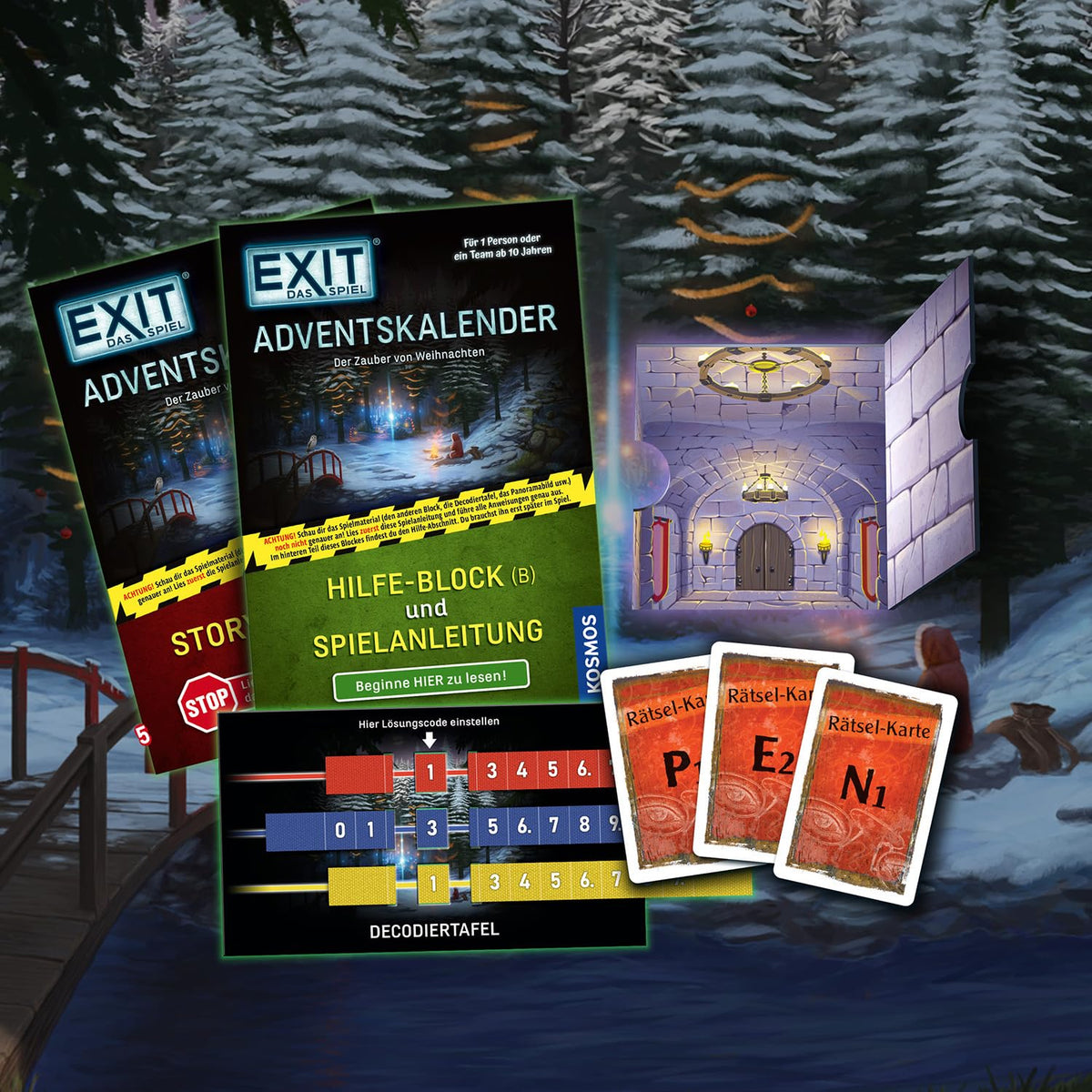 Kosmos 685348 EXIT Joc Advent Calendar Magia Crăciunului cu 24 de puzzle-uri captivante Escape Game Advent Calendar