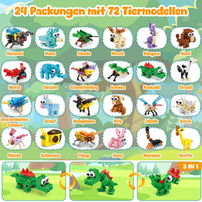 MOONTOY Set constructie animale 3-in-1, 24 piese
