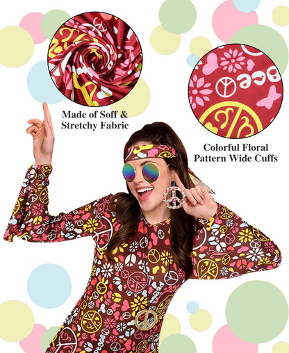 BIQIQI Set Costum Hippie Anni '70, cu Accesorii