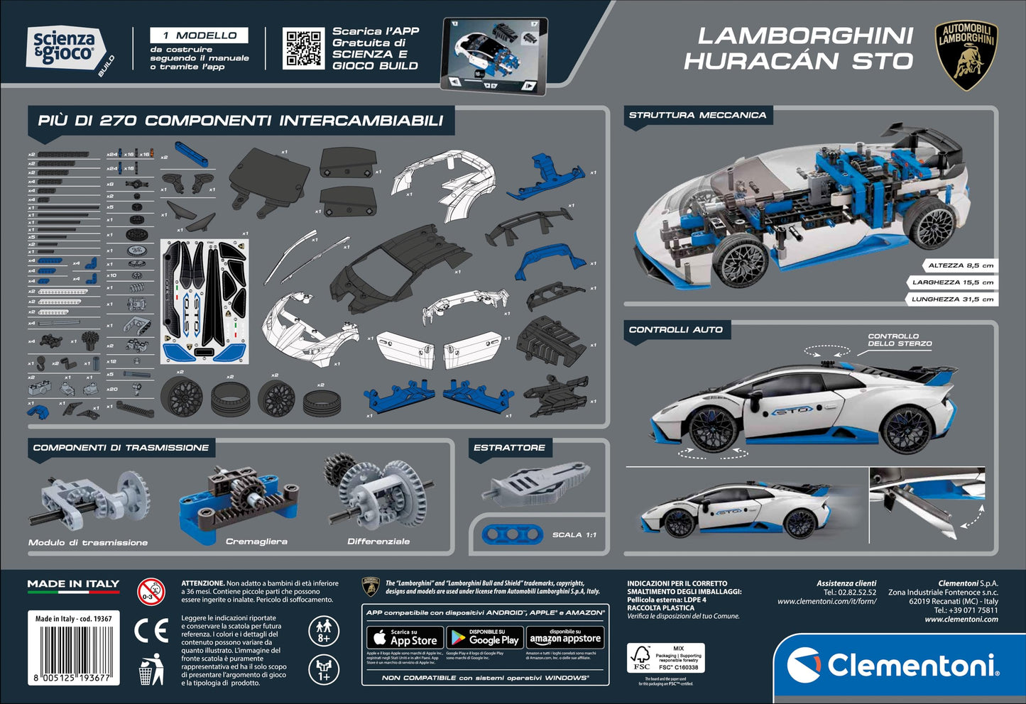 Clementoni 19367 Set Construcție Lamborghini Huracan STO, 8+ ani