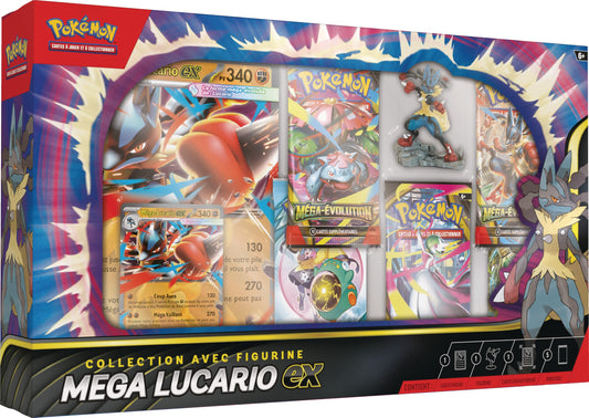 Pokémon: Figură de colecție Mega Lucario-ex (1 carte promo strălucitoare, 1 carte promo mare, 5 pachete booster și 1 figură Mega Lucario) din TCG Pokémon